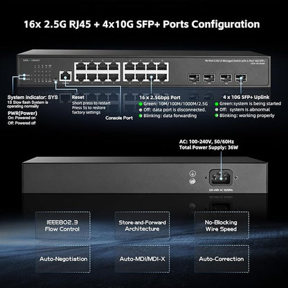 Binardat 20 Port 2.5G Web Managed Switch, 16x2.5G Ethernet, 4x10 Gigabit SFP - Image 4