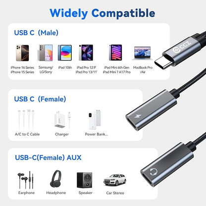 USB C Headphone Splitter, CCZ CA01 USB C to Type C Headphone Jack and Charger - Image 6