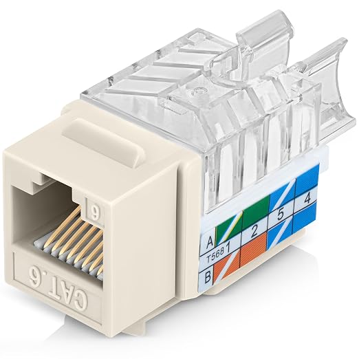 Everest 45° Angled RJ45 Cat6 Keystone Jacks 50-Pack in Light Almond by EverestMediaSolutions