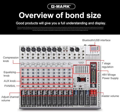 G-MARK GMX1200 DJ Mixer 12 Channel Professional Audio Mixer USB Mixing Console - Image 6