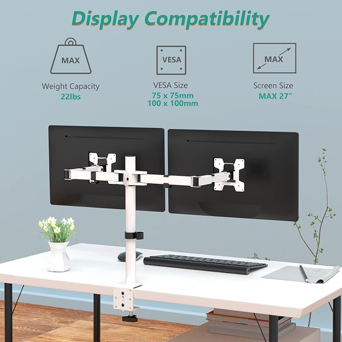 WALI Dual LCD Monitor Fully Adjustable Desk Mount Stand Fits 2 Screens up to 27 - Image 2