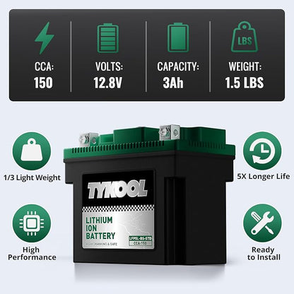 TYKOOL YTX5L-BS YTZ7S 2X Cranking Amps 150A, Lithium LiFePO4 Motorcycle Battery - Image 6