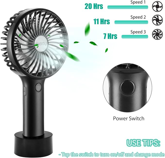 Miady 2-Pack Upgraded 5000mAh Portable Handheld Fan 3 Speed Mini USB Strong - Image 2