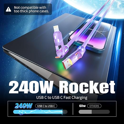 USB C Cable, 240W 4 in 1 Charging Cable 4FT, Charging Cable Fast Charging & - Image 4