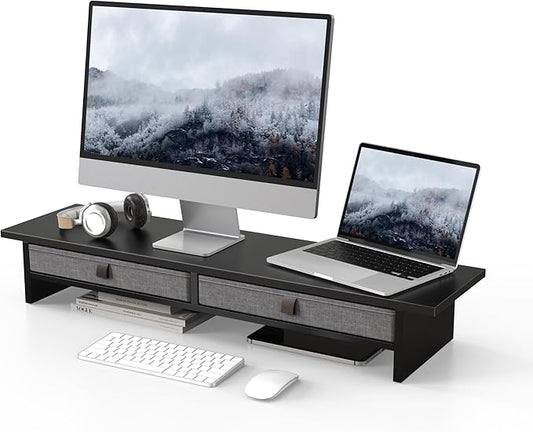 Fenge Monitor Stand with Drawer, 2 Tiers Dual Monitor Riser by Fenge