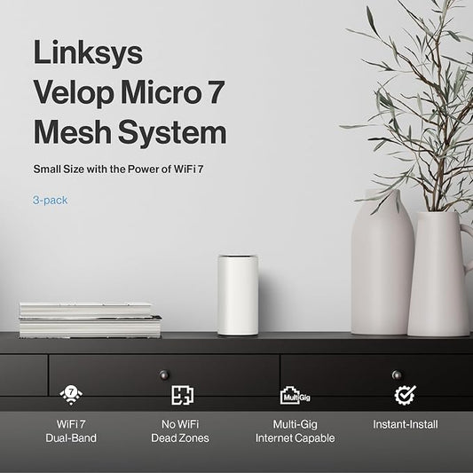 Linksys Velop Micro 7 Dual-Band BE5000 Wi-Fi 7 Mesh System | 4 WiFi Streams up - Image 2