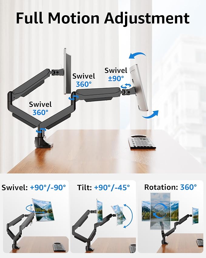 MOUNTUP Dual Monitor Mount fits 22''-42'' Ultrawide Screen, Holds 6.6-33lbs - Image 4