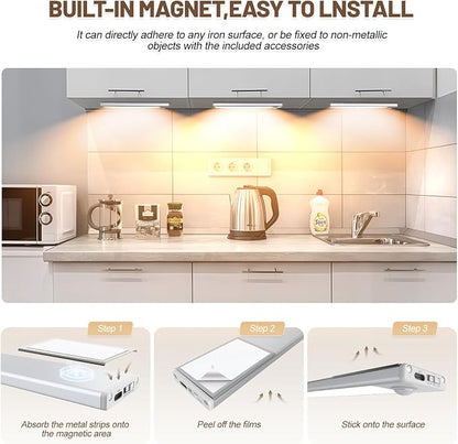 6 Pack Under Cabinet Lighting Wireless, 68 LED Rechargeable Battery Motion - Image 6