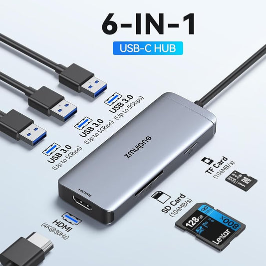USB C Hub Adapter for MacBook Air, USB-C HD MI Dongle for MacBook Pro, 6 in 1 - Image 2