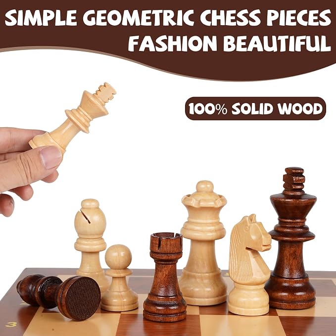 Wooden Magnetic Chess Set –15-Inch Foldable Wooden Chess Board - Image 4