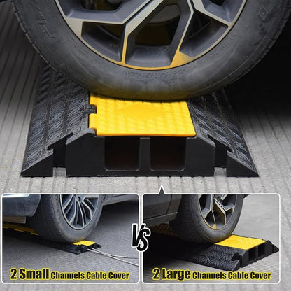 2 Large Channels Rubber Floor Cable Protector Ramp, Heavy-Duty Floor Cable Wire - Image 3