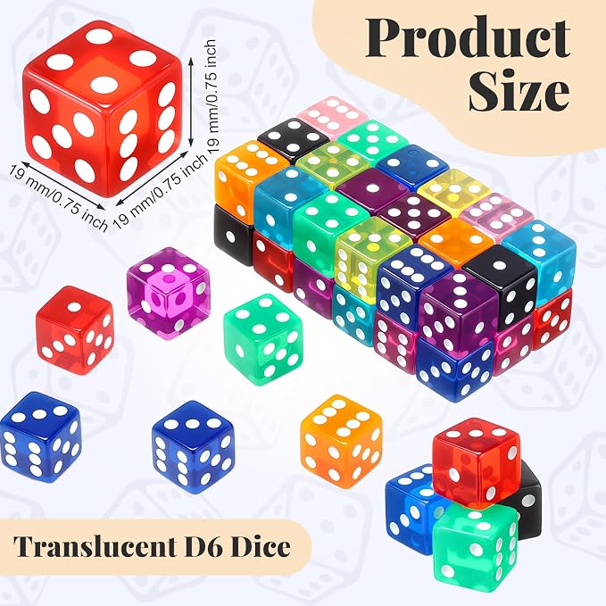 36 Piece 19 mm Casino Style Craps Dice Sets Acrylic and Translucent D6 Dice - Image 3