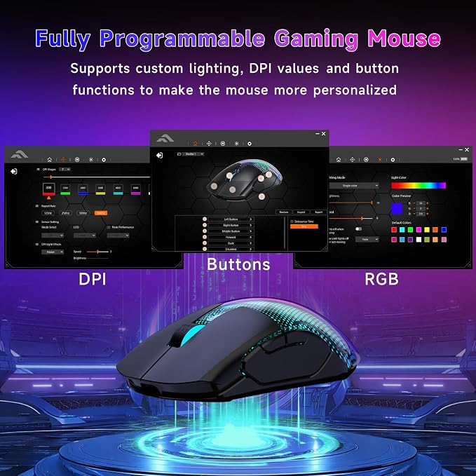 FFJ Master02 Wireless Gaming Mouse, 12000 DPI, Tri-Mode 2.4G/USB-C/Bluetooth - Image 4
