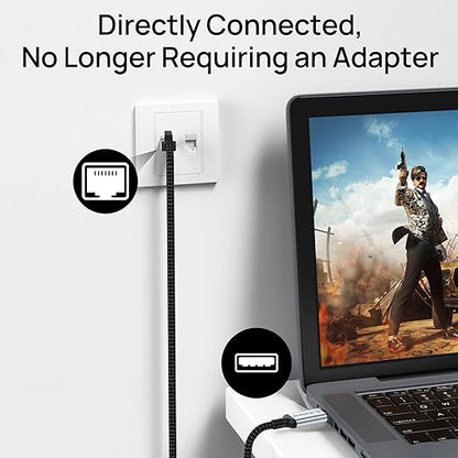 USB to Ethernet Cable 5 FT, USB 3.0 A to RJ45 Male Nylon Adapters, Gigabit - Image 3