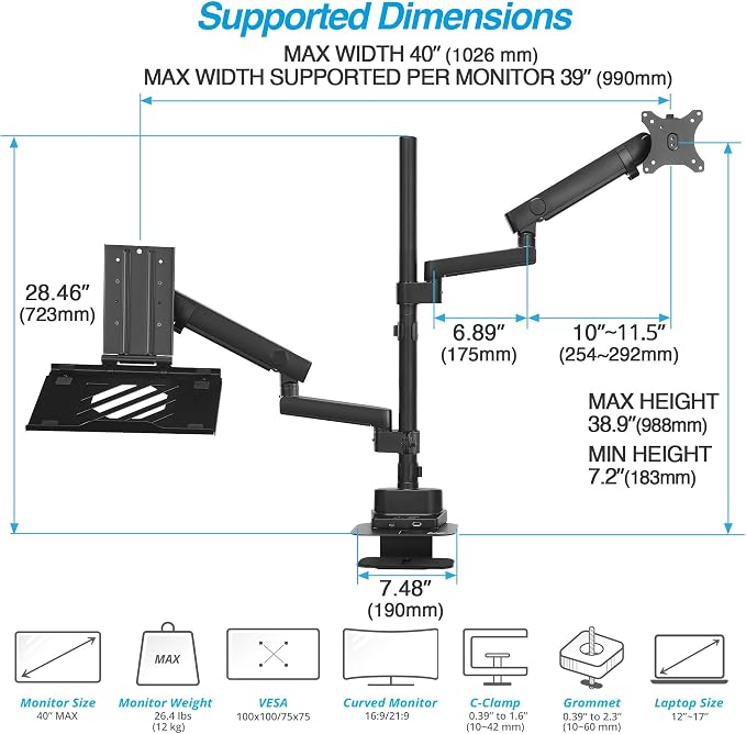 AVLT Laptop & 40 Inch Monitor Arm Pole Top Mount - Image 3