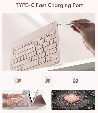 CHESONA Keyboard Case for iPad 11th/10th Generation, Detachable Wireless - Image 6