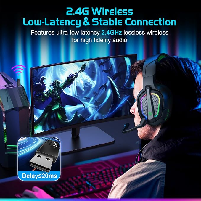 FC200 Wireless Gaming Headset for PS5, PS4-2.4GHz USB Foldable Headphones - Image 4