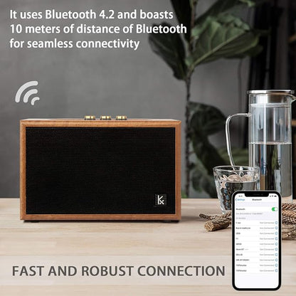 Retro Wooden Bluetooth Speaker, KONEX 40W Vintage Portable Wireless Speaker - Image 3