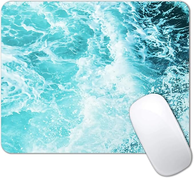 IMAYONDIA Blue Teal Green Sea Waves Mouse Pad, Square Ocean Mouse Pad by IMAYONDIA
