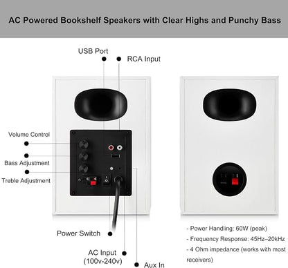 Bookshelf Speakers with Deep Bass, 80W Peak Output Small HiFi Gaming Computer - Image 3
