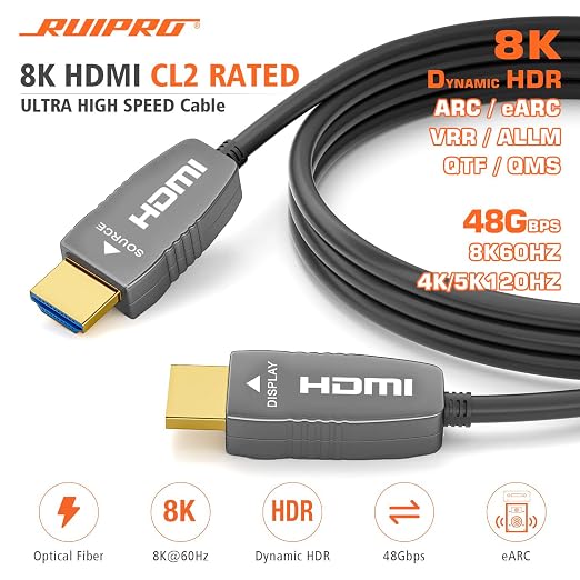 RUIPRO 8K HDMI Fiber Optic Cable CL2 Rated 50 Feet 48Gbps 8K60Hz 4K120Hz - Image 2