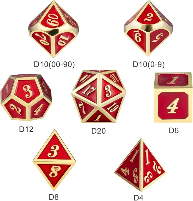 Ruby Red DND Metal Dice, DnDnD 7PCS Metallic D&D Dice Set - Image 7