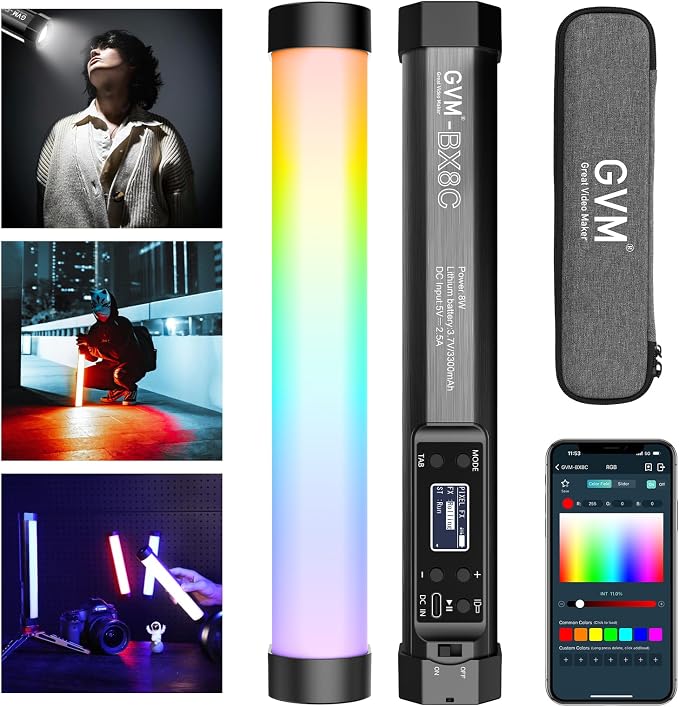 GVM RGB Tube Light with Spotlight, Magnetic Handheld Photography Light by GVMGreatVideoMaker
