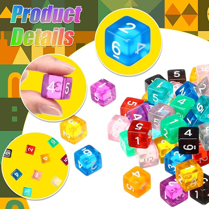 Poen 100 Pcs 16mm Dice Set Bulk, 6 Sided Standard Colored Dices - Image 5