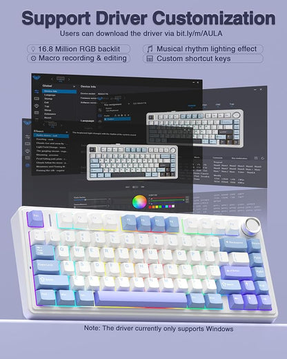 AULA F75 75% Wireless Mechanical Keyboard, Hot Swappable Creamy Keyboard - Image 7