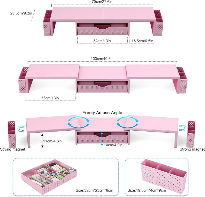 Spacrea Metal Desk Organizers and Accessories, Dual Monitor Stand Riser - Image 3