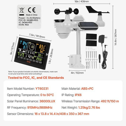 VEVOR 7-in-1 Wireless Weather Station, 7.5 in Color Display, Digital Weather - Image 7
