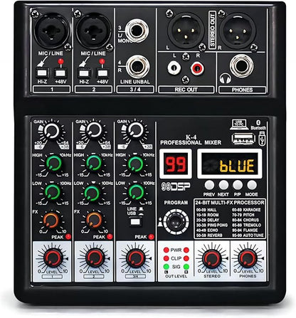 Dj Mixers, 4 Channel Audio Mixer, Sound Board by jindaaudio