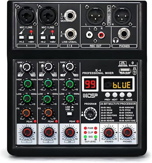 Dj Mixers, 4 Channel Audio Mixer, Sound Board by jindaaudio