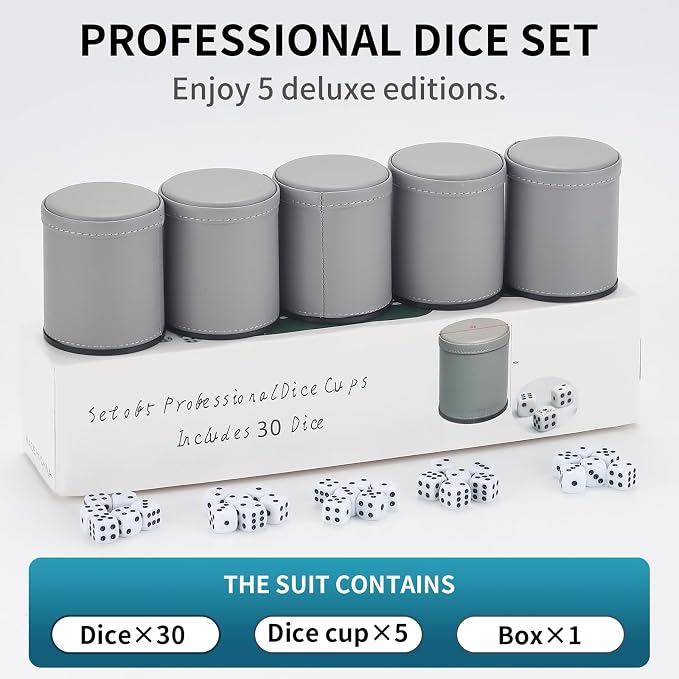 5 Pack PU Leather Dice Cups Velvet Felt-Lined Shaker Cups - Image 2
