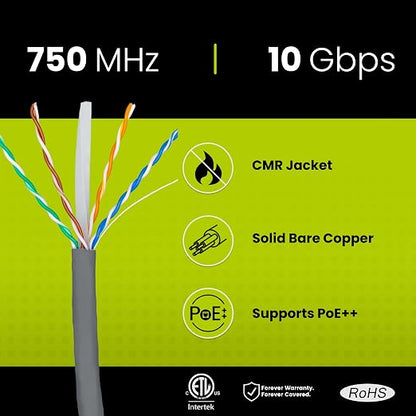 TRUE CABLE Cat6A Riser, Bulk Ethernet Cable, 23AWG Solid Bare Copper, - Image 2