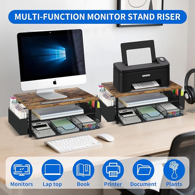 Wood Desk Organizers and Accessories, 2-Tier Computer Monitor Stand Riser - Image 3