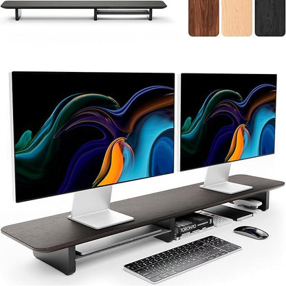 KIVY Dual Monitor Riser With Integrated Metal Shelf by KIVY