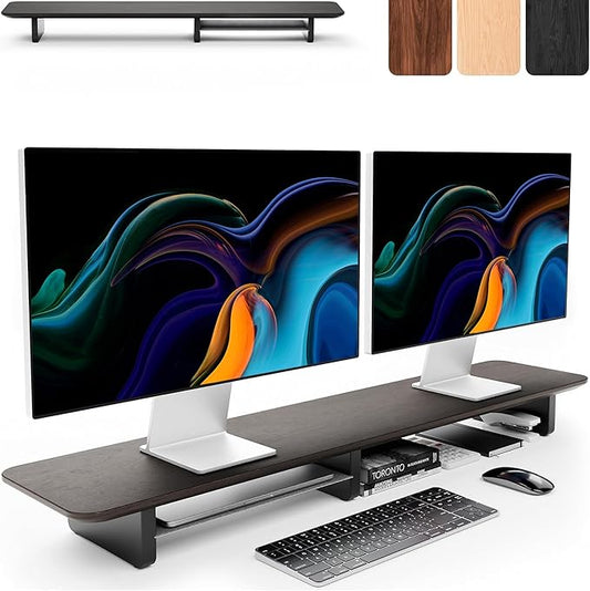 KIVY Dual Monitor Riser With Integrated Metal Shelf by KIVY