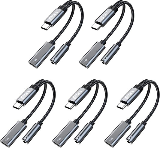 USB Type C to 3.5mm Headphone and Charger Adapter, 2 in 1 USB C to Aux Audio by KINBOOFI