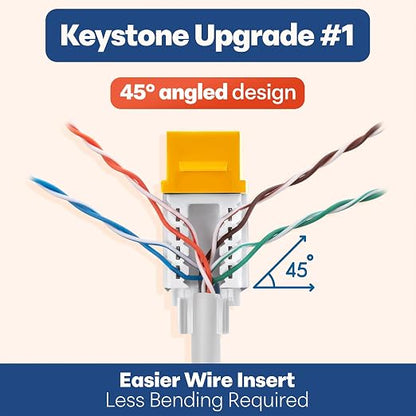 Everest 45° Angled RJ45 Cat6 Keystone Jacks 50-Pack in Yellow - Image 3