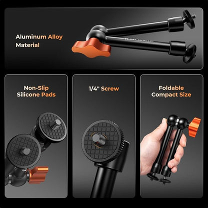 K&F CONCEPT 2-Pack 9.8" Magic Arm, 1/4" Screw Camera Mount Arm 360° Ball Heads - Image 2