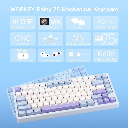 KEEBMONKEY WOBKEY Rainy 75 CNC Aluminum HMX/JWK/Cocoa Switches Triple-Mode - Image 2