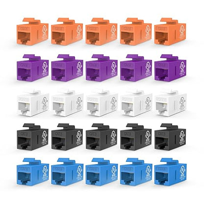 VCE UL-Listed CAT6 Keystone Coupler 25-Pack, Ethernet Coupler Female to Female by VCE