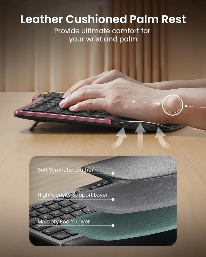 ProtoArc Backlit Bluetooth Ergonomic Keyboard, EK01 Plus Full Size Wireless - Image 7