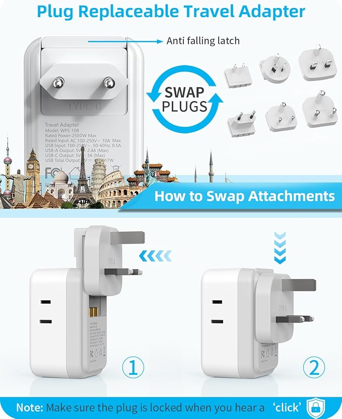 International Power Adapter Set, US to Worldwide Universal Travel Adapter- 4 AC - Image 6