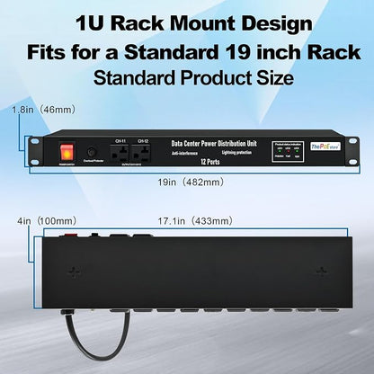 1U PDU Network Servers Surge Protector Power Distribution Unit 12-Outlet - Image 7