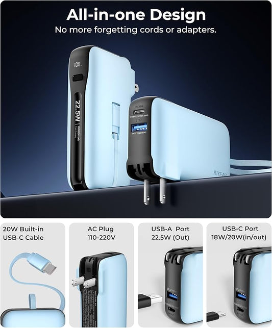 1 Pack Portable Charger with Built-in USB-C Cable & Plug, 000mAh 5V/4.5A Power - Image 2