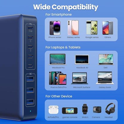 USB C Charger 300W USB C Charger Block 8-Ports GaN IV Fast Charging Station - Image 3
