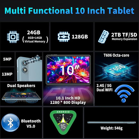 2025 Android 15 Tablet with Keyboard, 24GB+128GB+2TB Expand, 10.1 Inch - Image 2