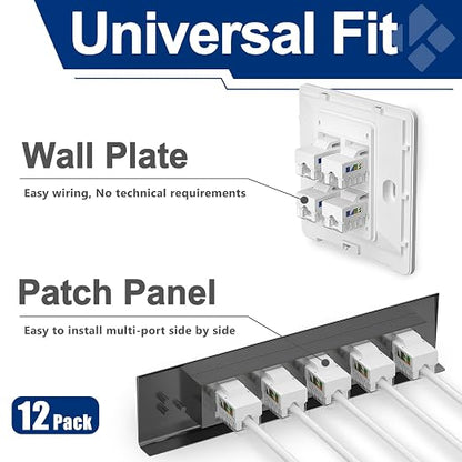 Cat6 Keystone Jacks 12-Pack, RJ45 Keystone Jack 90 Degree Punch Down, Ethernet - Image 4